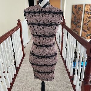 Elegant Lace Dress in Pink and Black